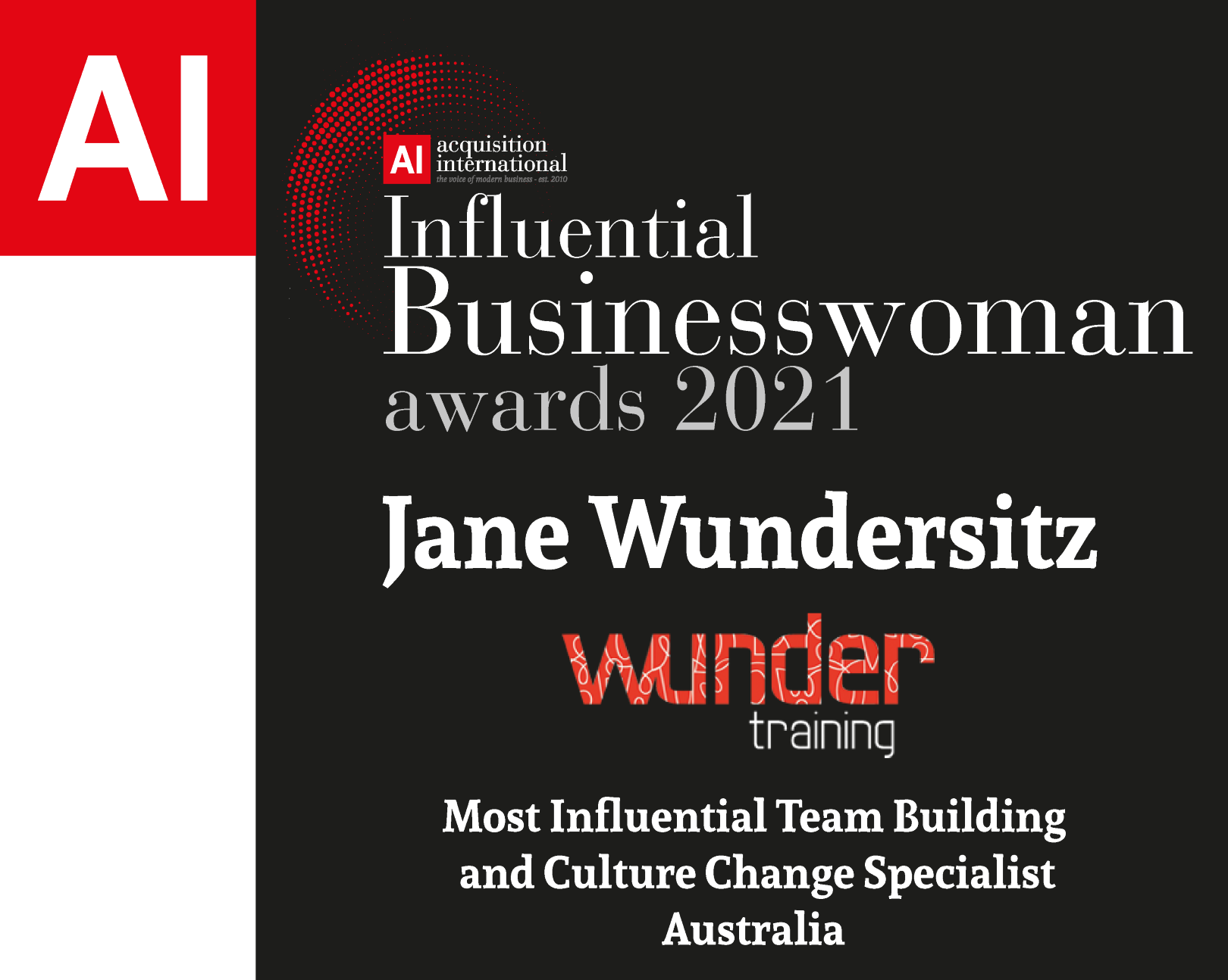 2021 Influential businesswoman Winner Jane Wundersitz